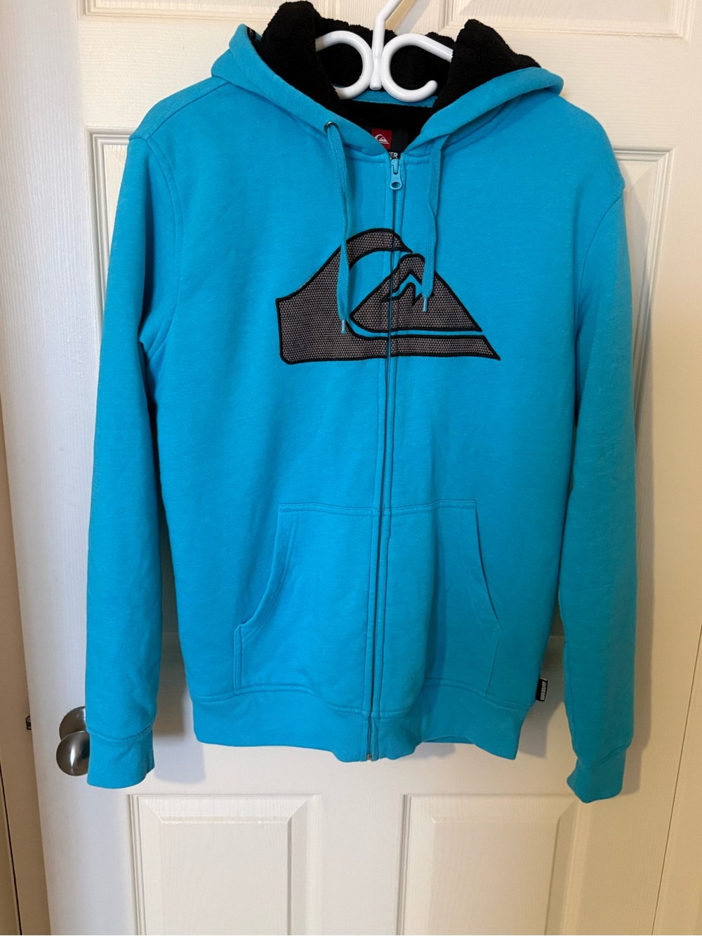 Quiksilver Vintage Men’s Turquoise Zip-Up Hoodie with Sherpa Lining
